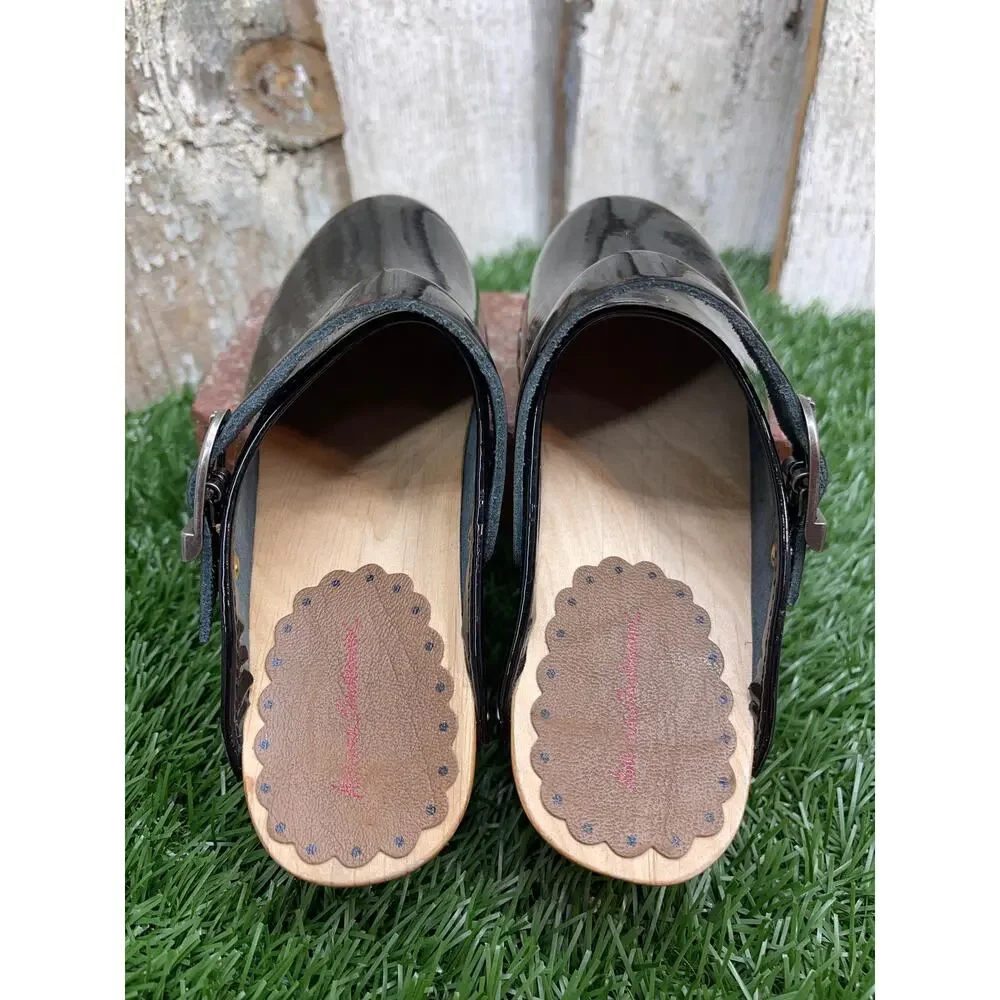 Hanna Andersson Black Patent Leather Wedge Clog Sandals EU30 Kids 12.5